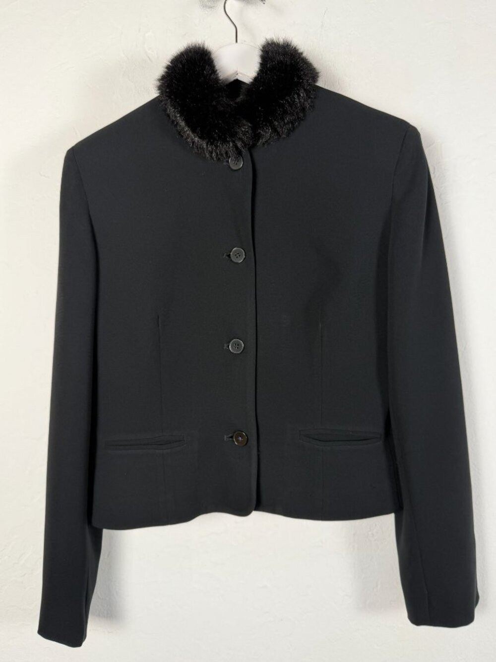 Lauren Ralph Lauren Womens Black Tailored Evening Jacket Faux Fur Trim Blazer 8